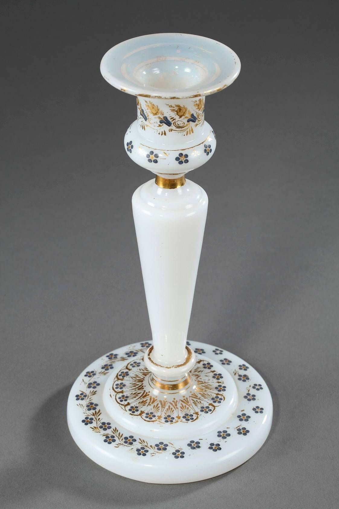 French Early 19th Century Charles X White Opaline Candlestick For Sale