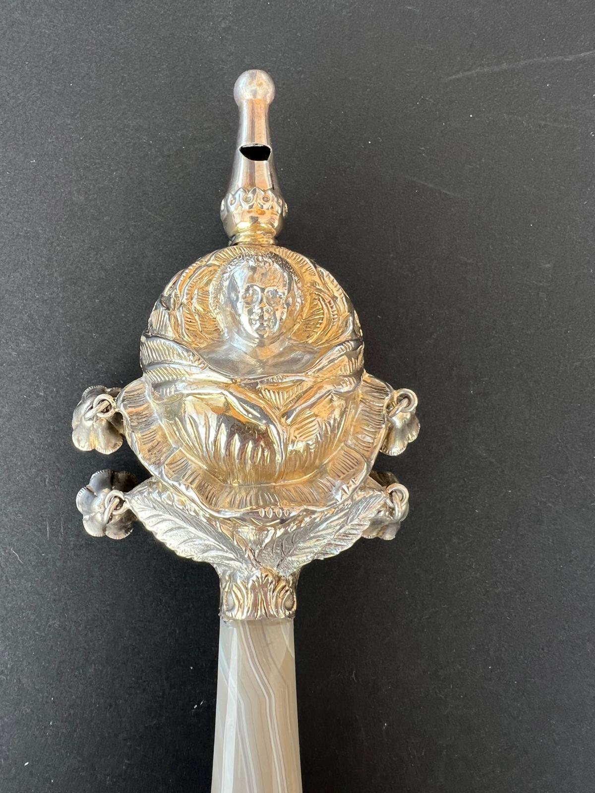 European Early 19th Century Chased Silver Rattle With Whistle