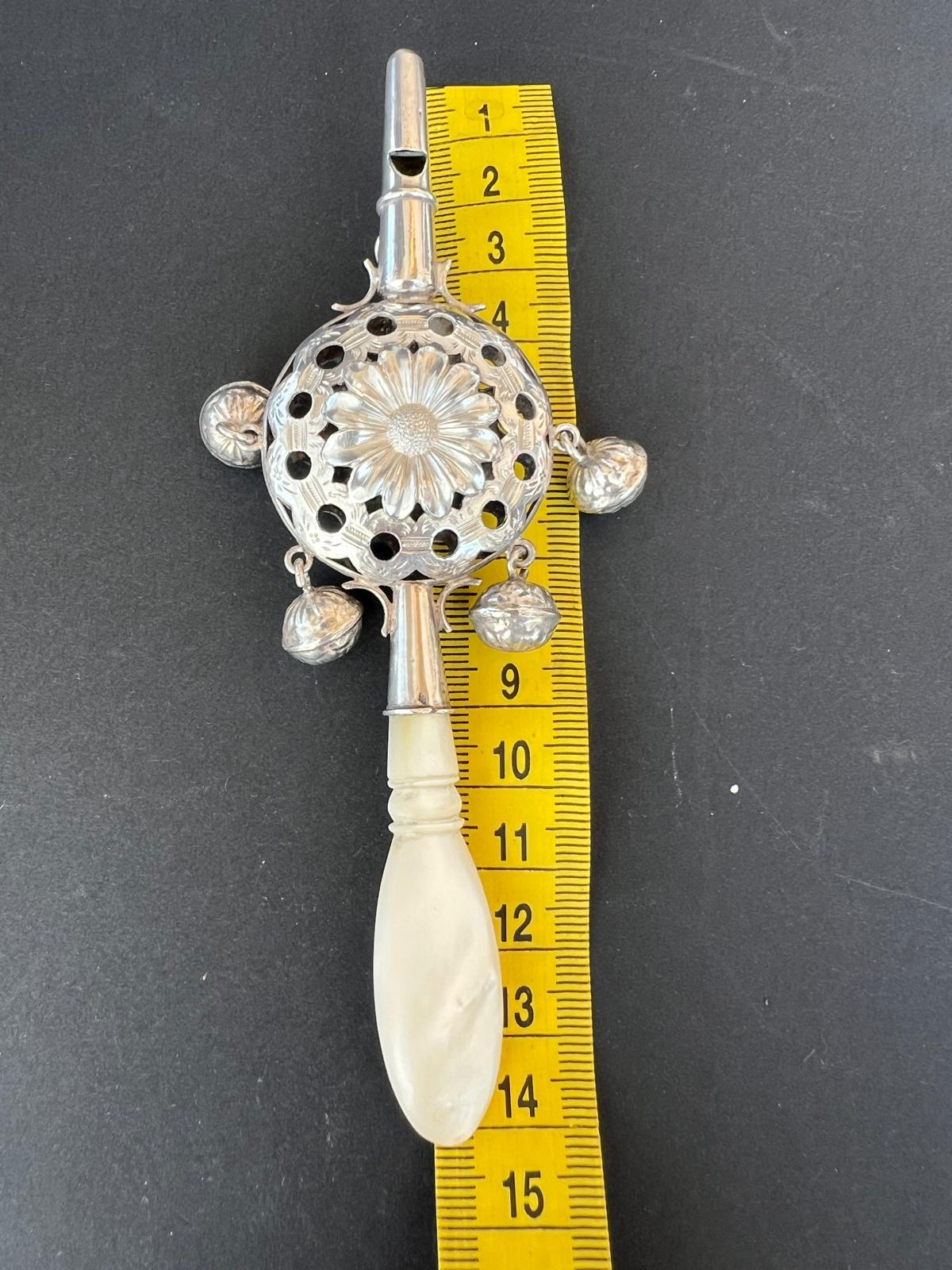 European Early 19th Century Chased Silver Rattle With Whistle