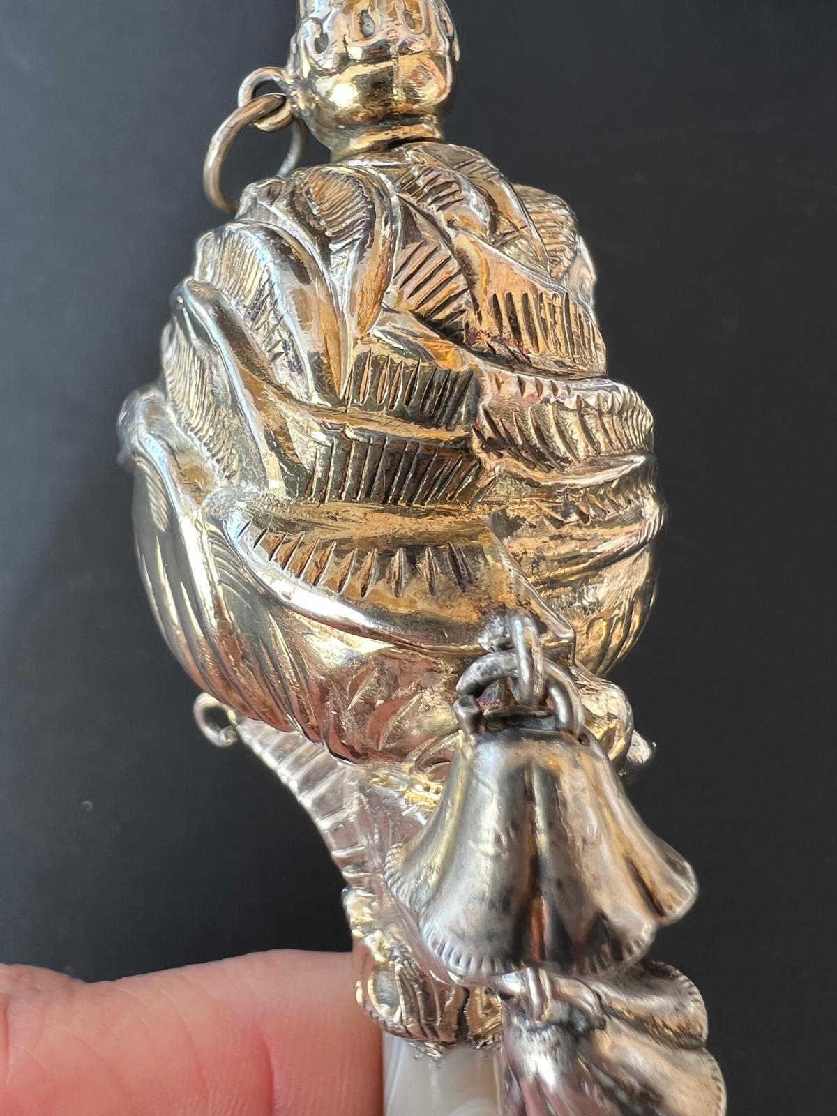 Early 19th Century Chased Silver Rattle With Whistle 2