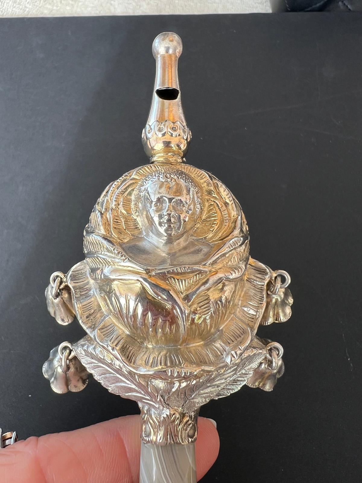 Early 19th Century Chased Silver Rattle With Whistle 3