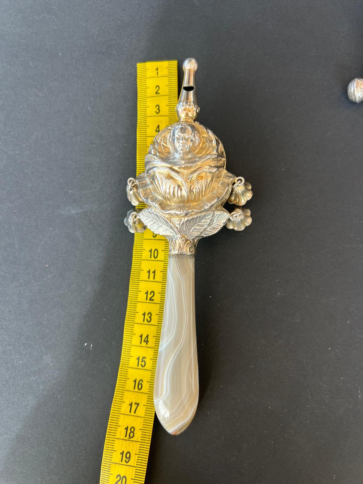 Early 19th Century Chased Silver Rattle With Whistle 4