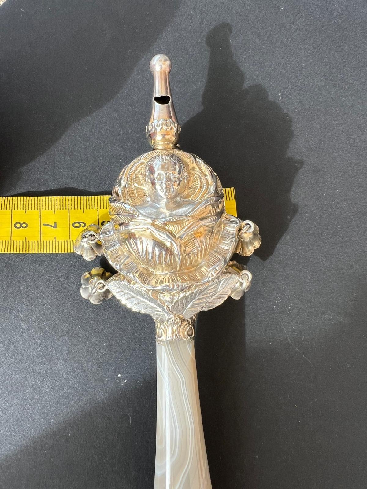 Early 19th Century Chased Silver Rattle With Whistle 5