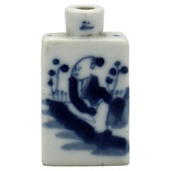 Early 19th century Chinese Blue & White Rectangular Snuff Bottle