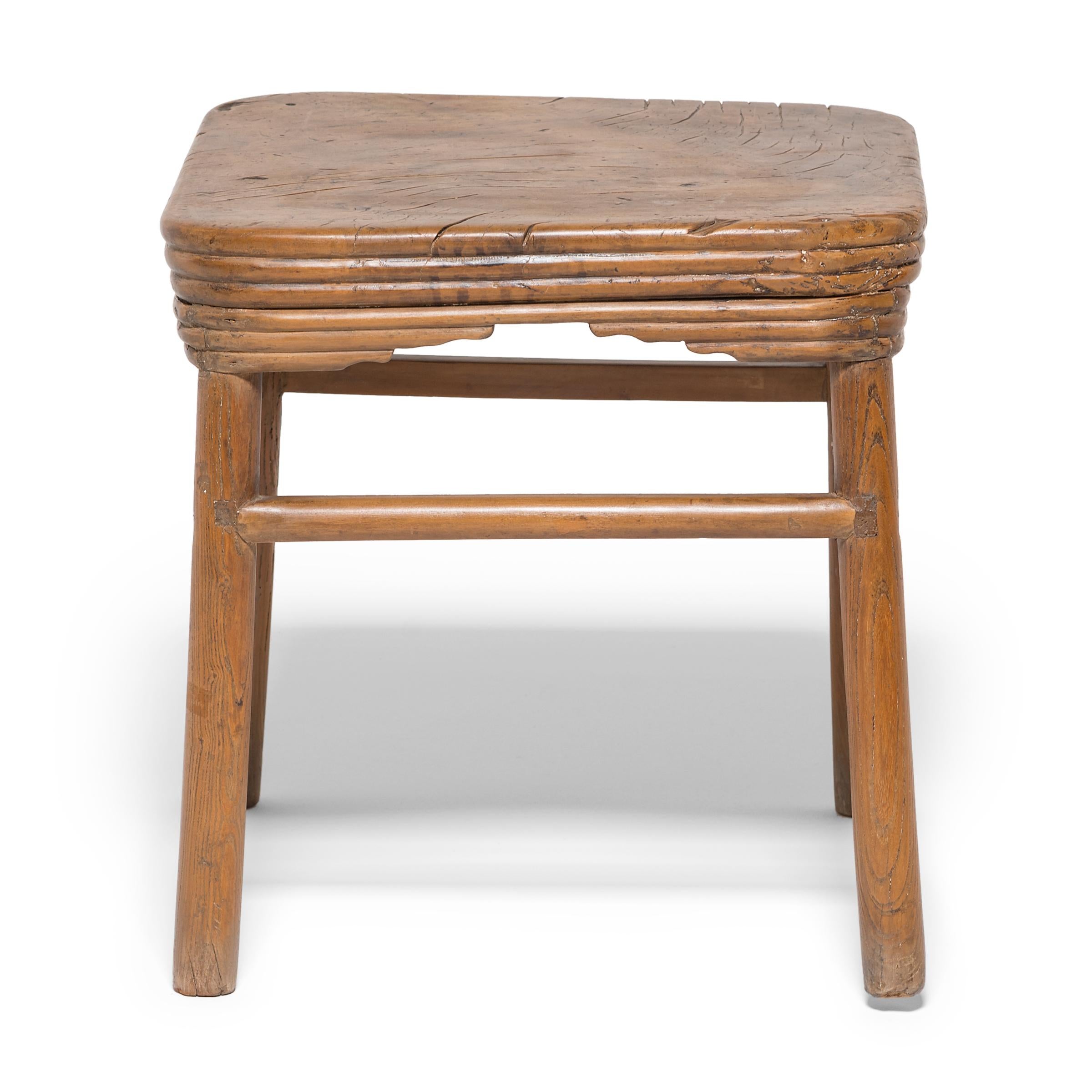 Qing Early 19th Century Chinese Burled Top Feng Deng Stool