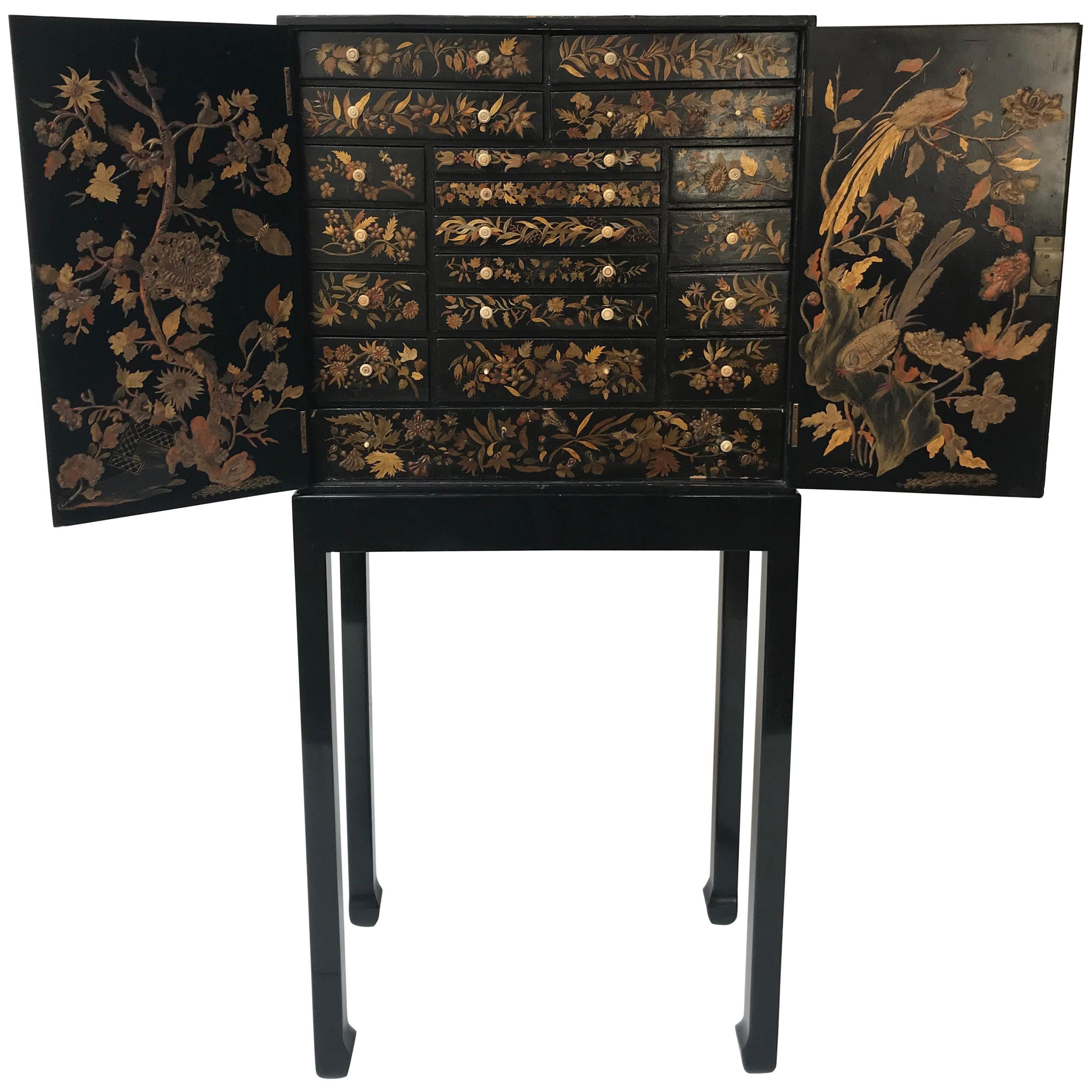 Early 19th Century Chinese Cabinet on Stand with Bone Pulls For Sale