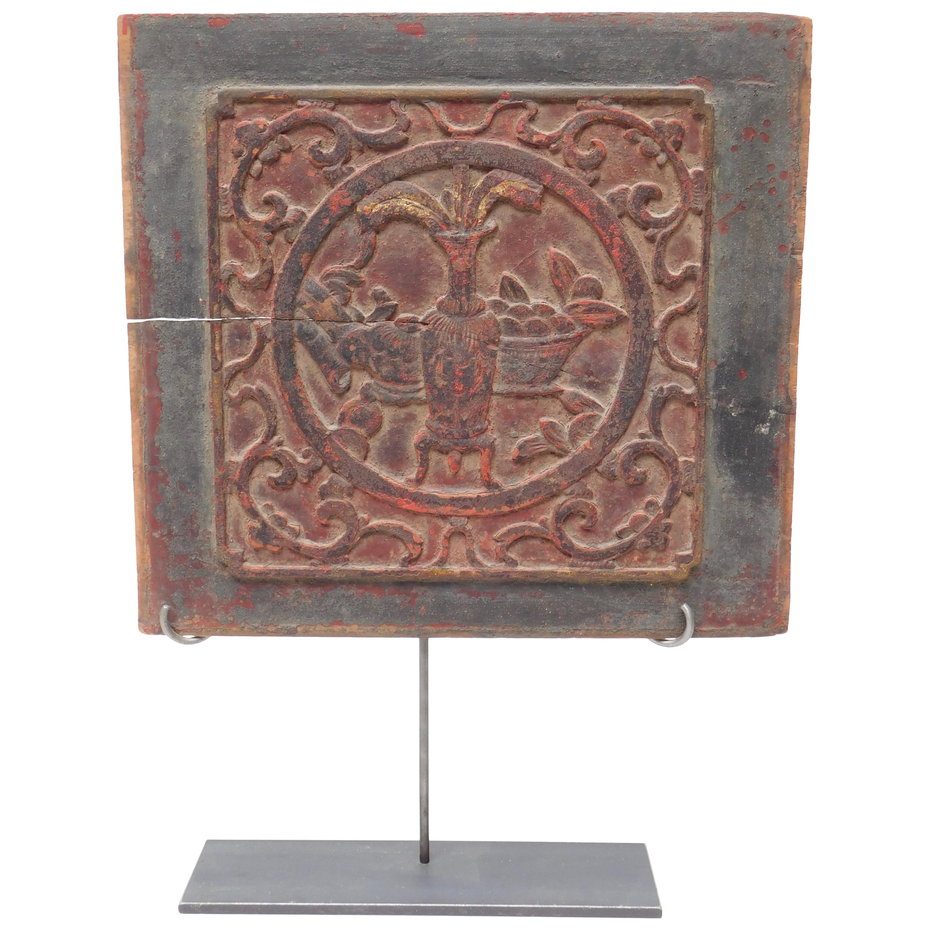 Early 19th Century Chinese Carved Panel on Stand For Sale