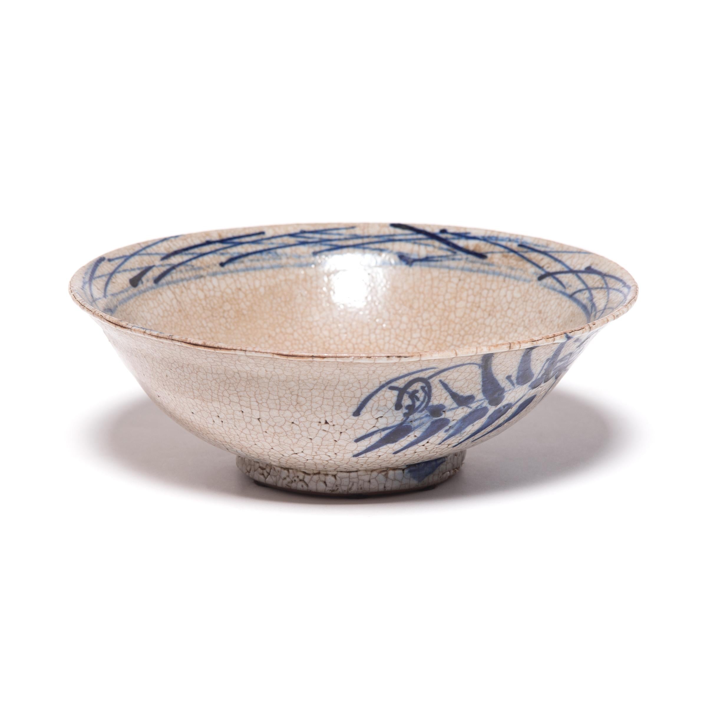 Glazed Early 19th Century Chinese Crackled Blue and White Bowl