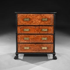 Early 19th Century Chinese Export Burr Amboyna and Ebony Secretaire Chest