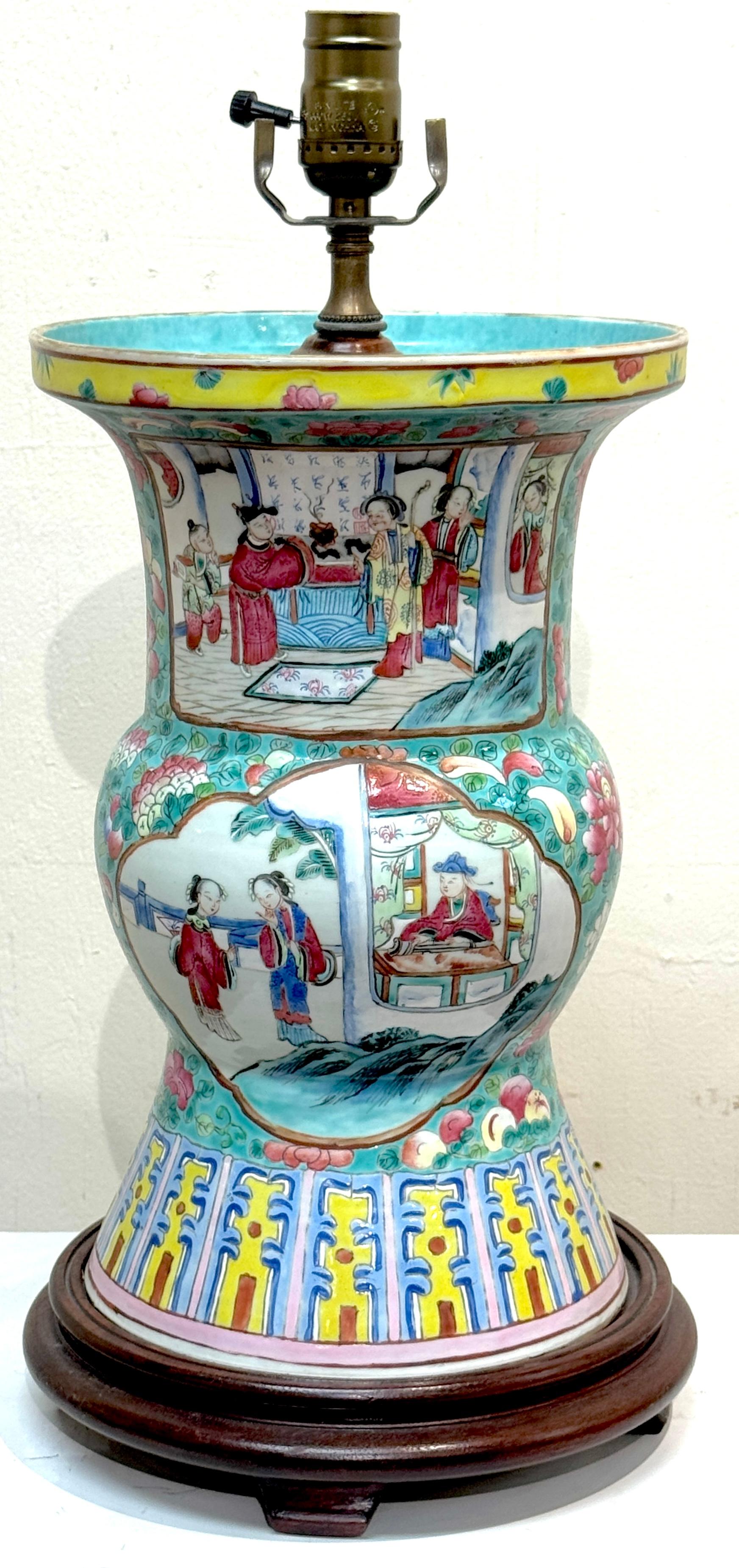 Forma Gu de exportación china de principios del siglo XIX de estilo rosa familiar (Fencai), ahora como lámpara en venta 3