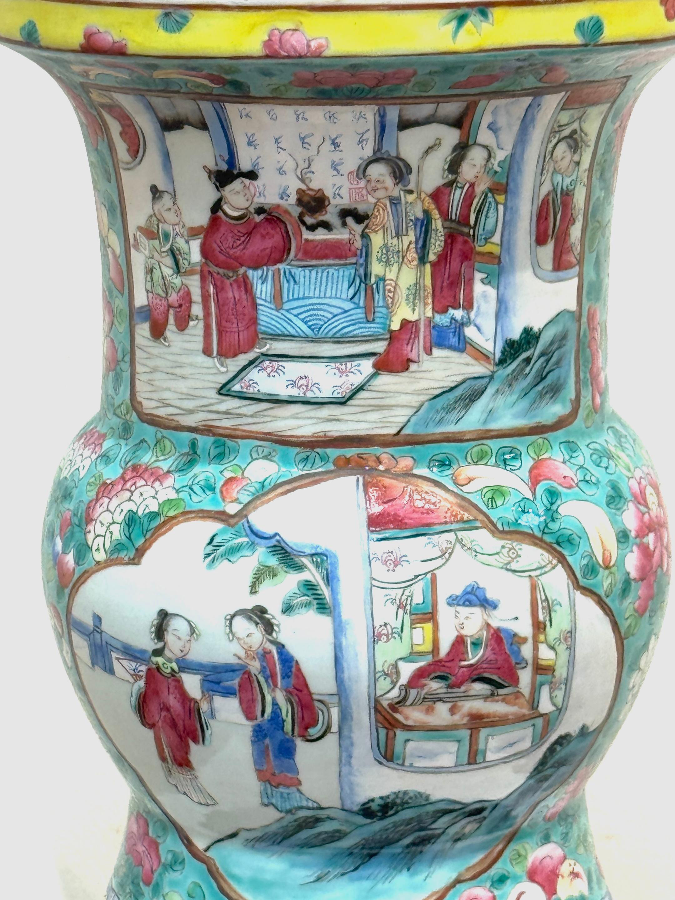 Forma Gu de exportación china de principios del siglo XIX de estilo rosa familiar (Fencai), ahora como lámpara en venta 4