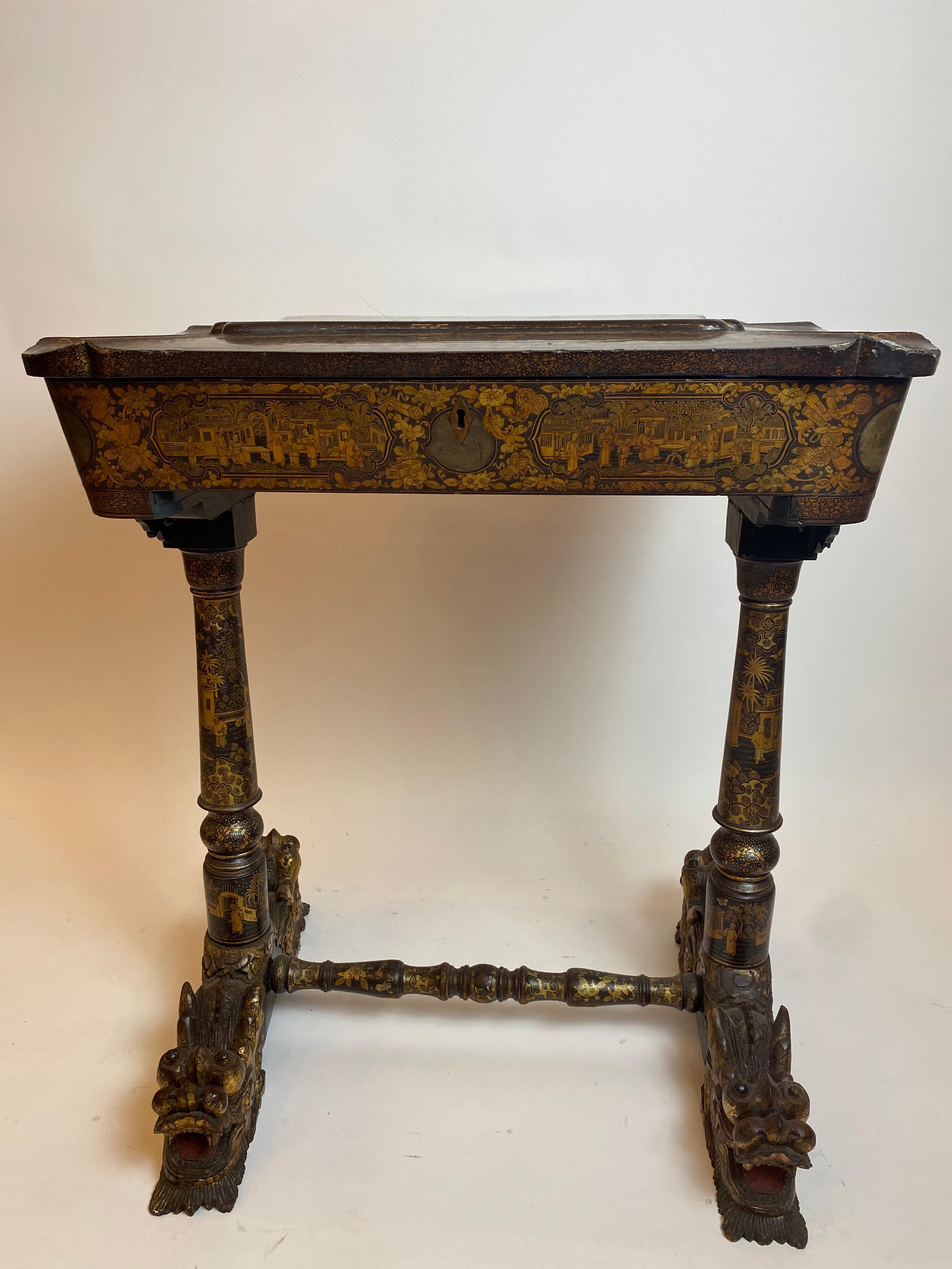 Early 19th Century Chinese Export Lacquer and Gilt Work Table In Good Condition For Sale In Brea, CA