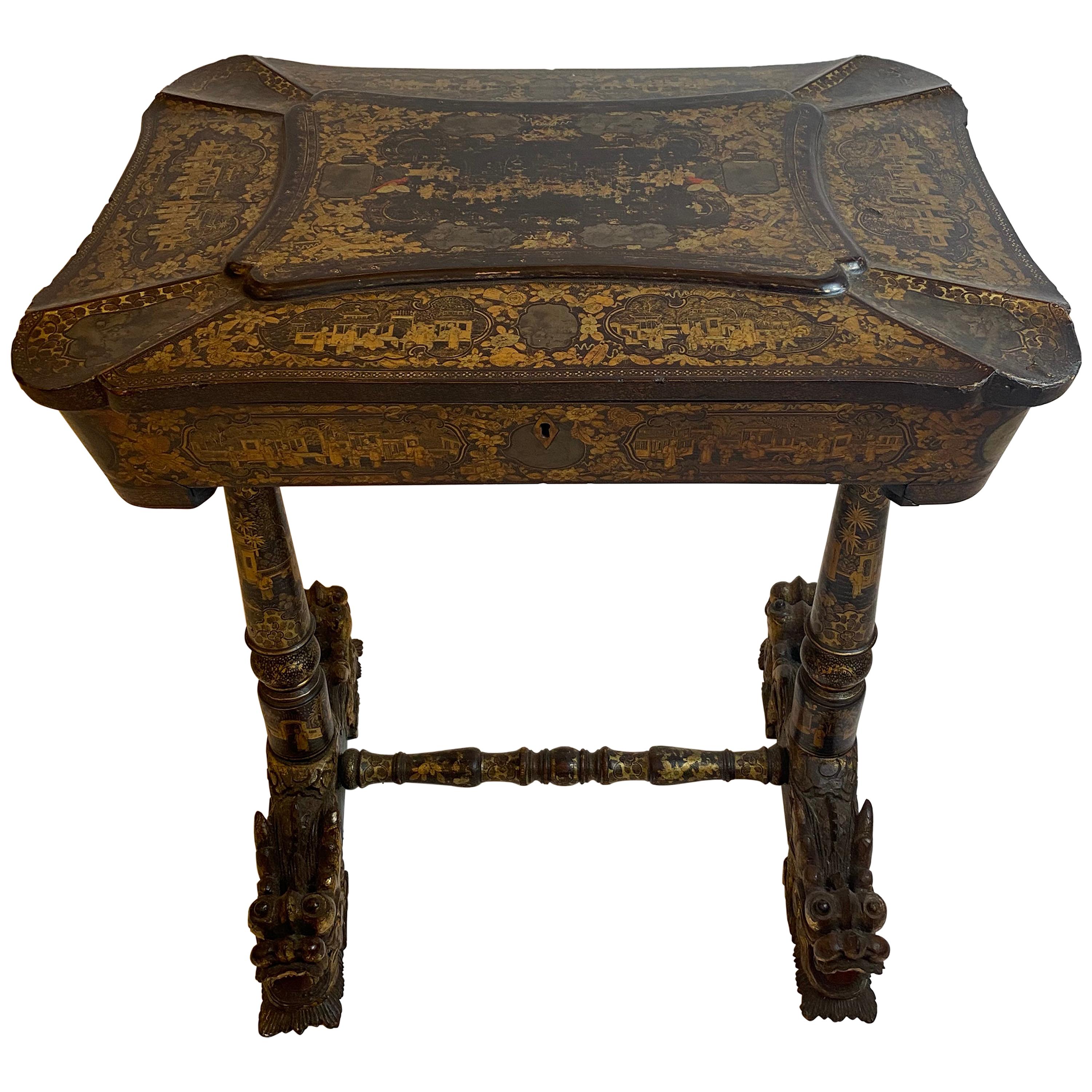Early 19th Century Chinese Export Lacquer and Gilt Work Table For Sale