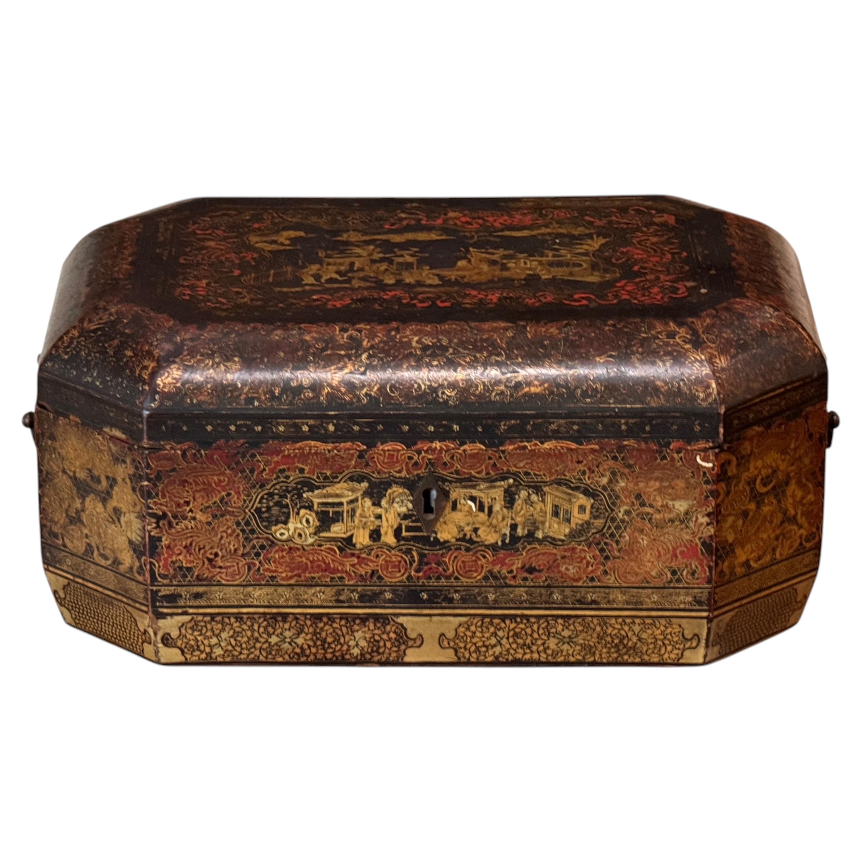 Early 19th Century Chinese Export Lacquer Tea Caddy For Sale