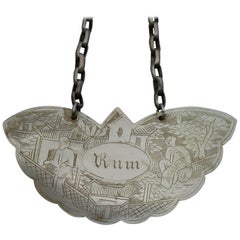 Early 19th Century Chinese Export Mother-of-Pearl Butterfly Wine Label 'Rum'