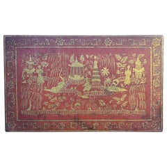 Early 19th Century Chinese Export Scarlet Red Lacquer & Gilt Wood Table Box
