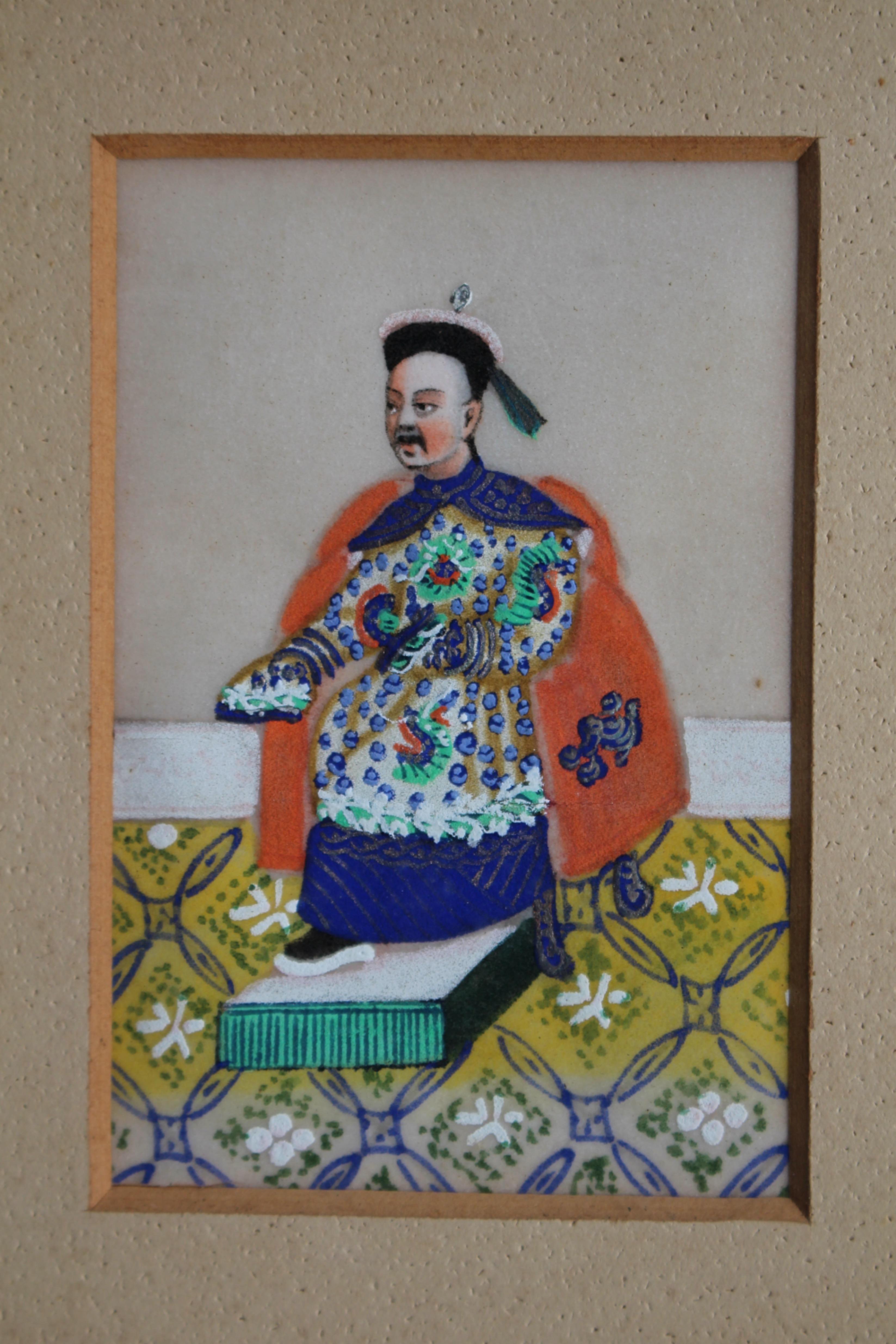 Chinesische Gouache auf Papier des frühen 19. Jahrhunderts Porträt eines königlichen Edelmannes im Angebot 3