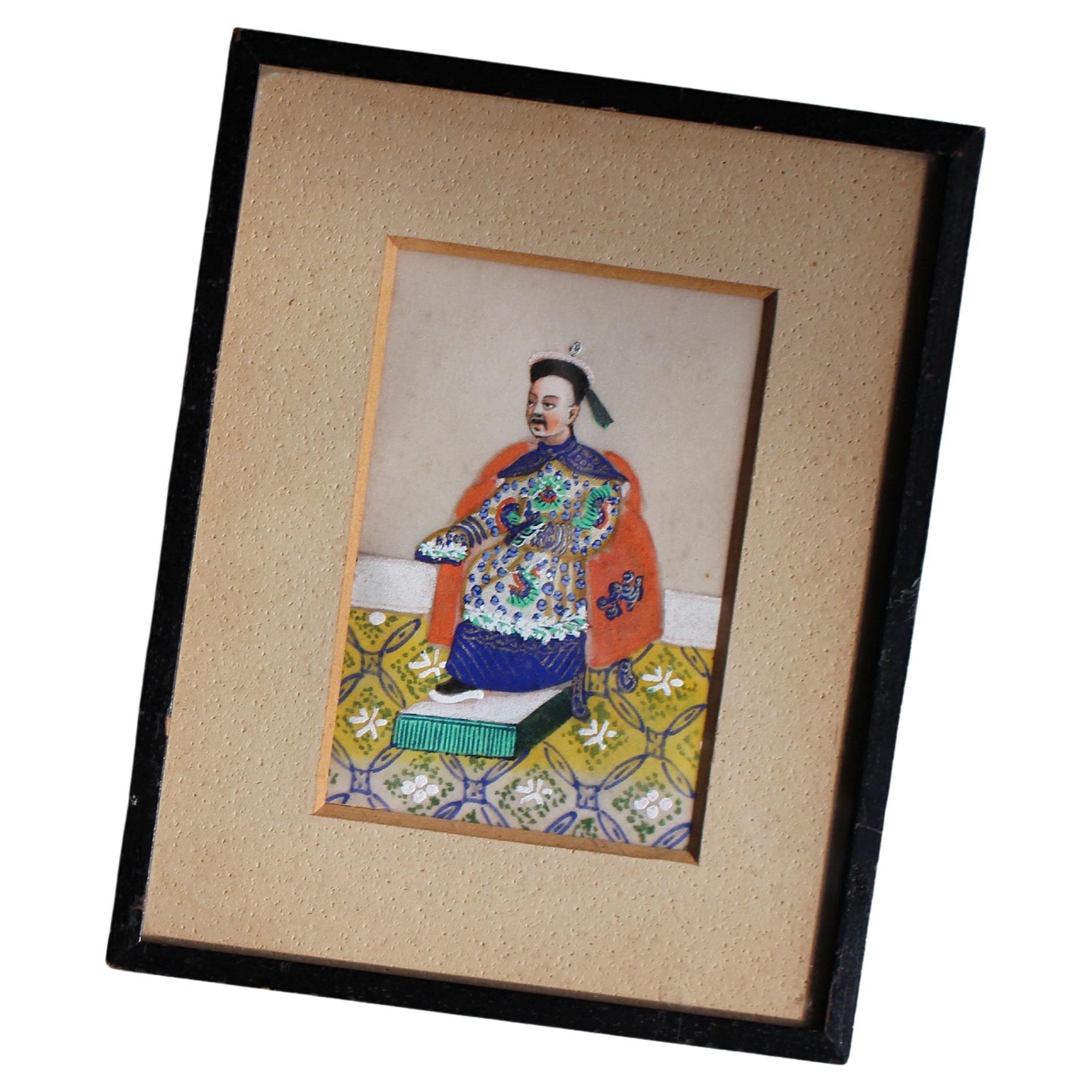 Chinesische Gouache auf Papier des frühen 19. Jahrhunderts Porträt eines königlichen Edelmannes