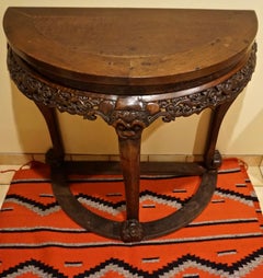 Early 19th Century Chinese Hand Carved Semilunar Half Moon Console Stand