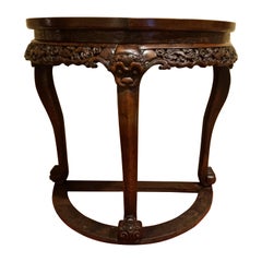 Early 19th Century Chinese Hand Carved Semilunar Half Moon Console Stand 