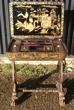 Early 19th Century Chinese Lacquer Work Table / Sewing Table
