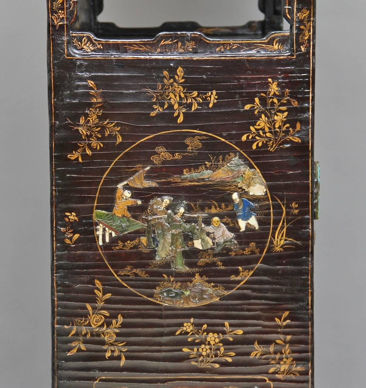 Early 19th Century Chinese Lacquered and Hardstone Inlaid Cabinet 9