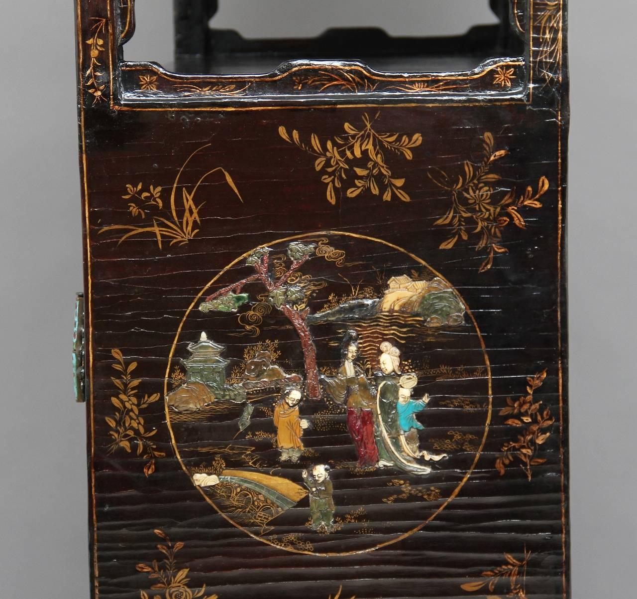 Early 19th Century Chinese Lacquered and Hardstone Inlaid Cabinet 12