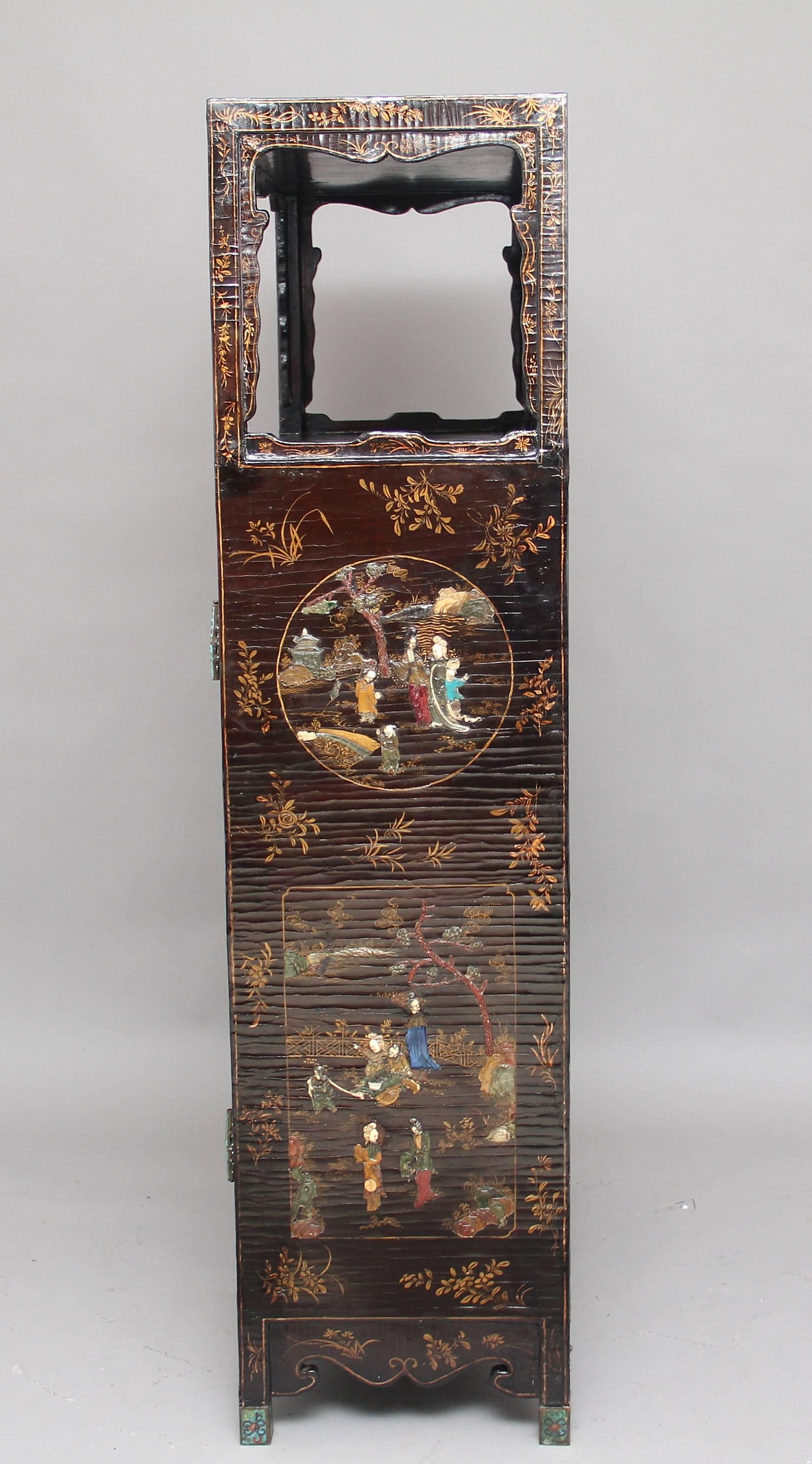 Early 19th Century Chinese Lacquered and Hardstone Inlaid Cabinet 2