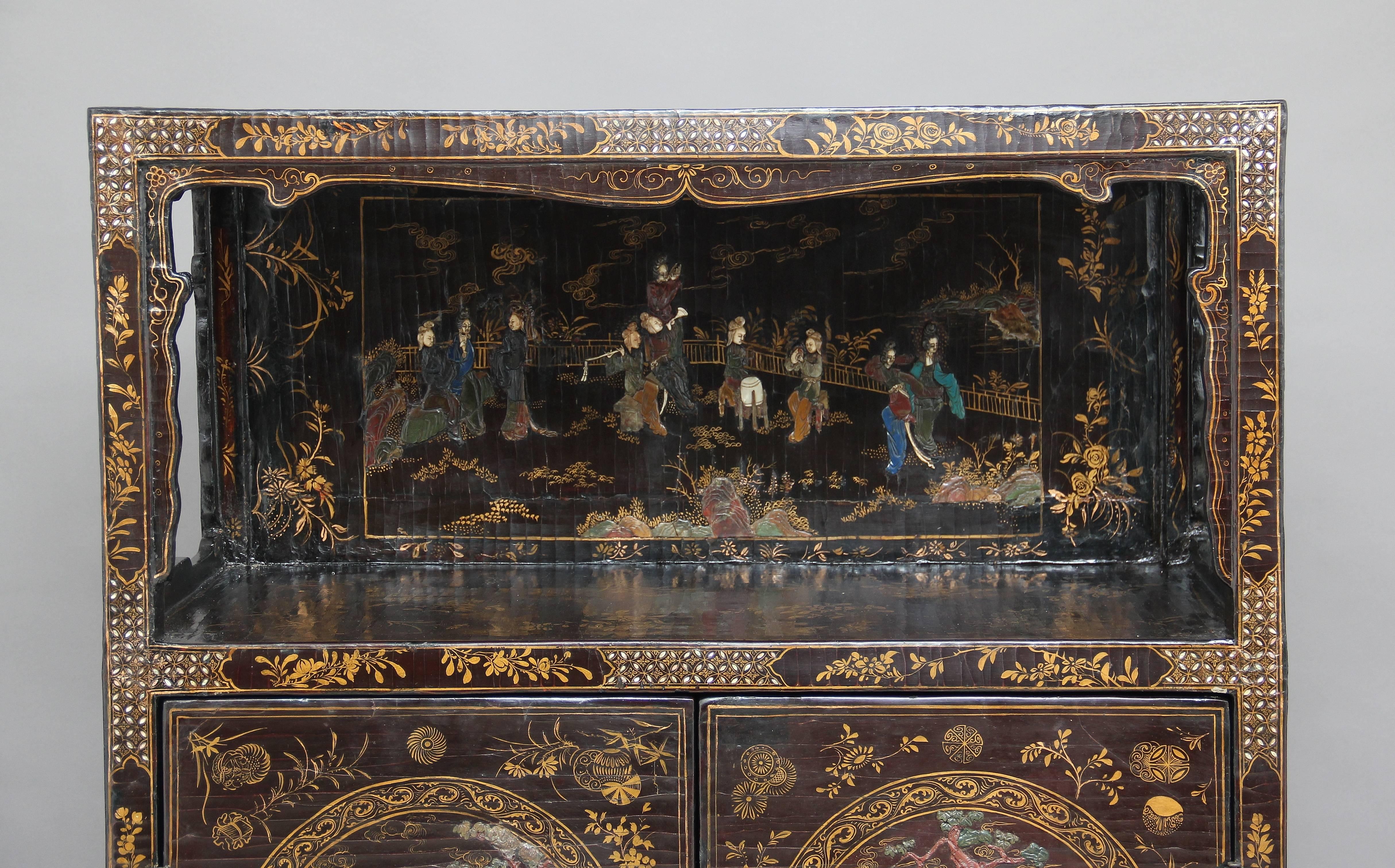 Early 19th Century Chinese Lacquered and Hardstone Inlaid Cabinet 3