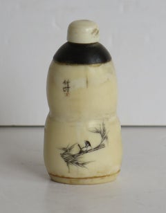 Early 19th Century Chinese Snuff Bottle Hand Engraved & Inked on Bovine Bone