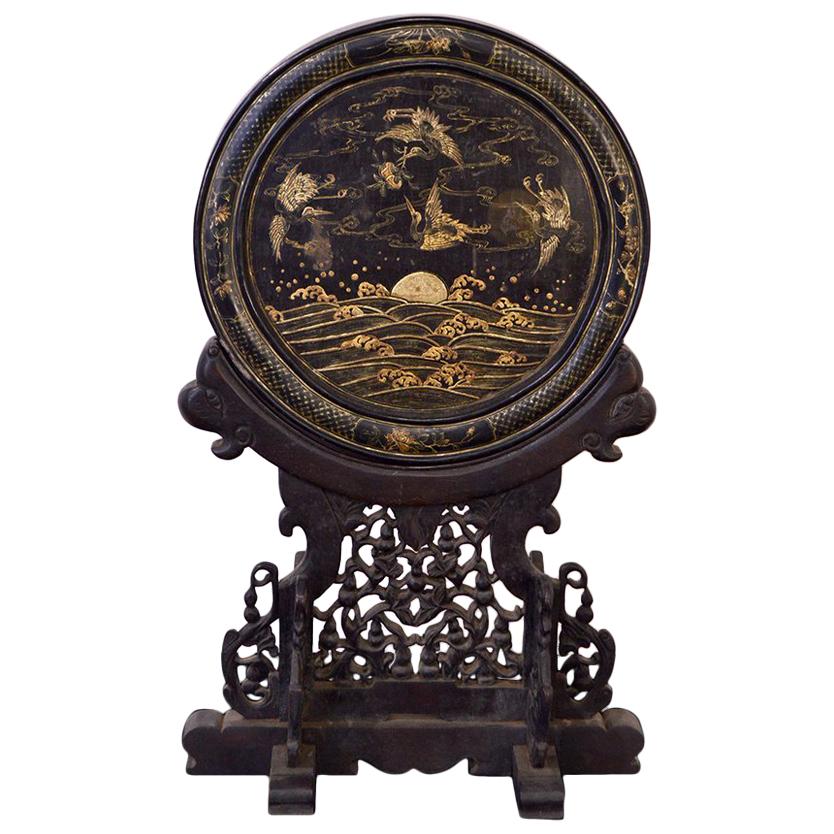 Early 19th Century Chinese Table Screen Black Lacquered For Sale