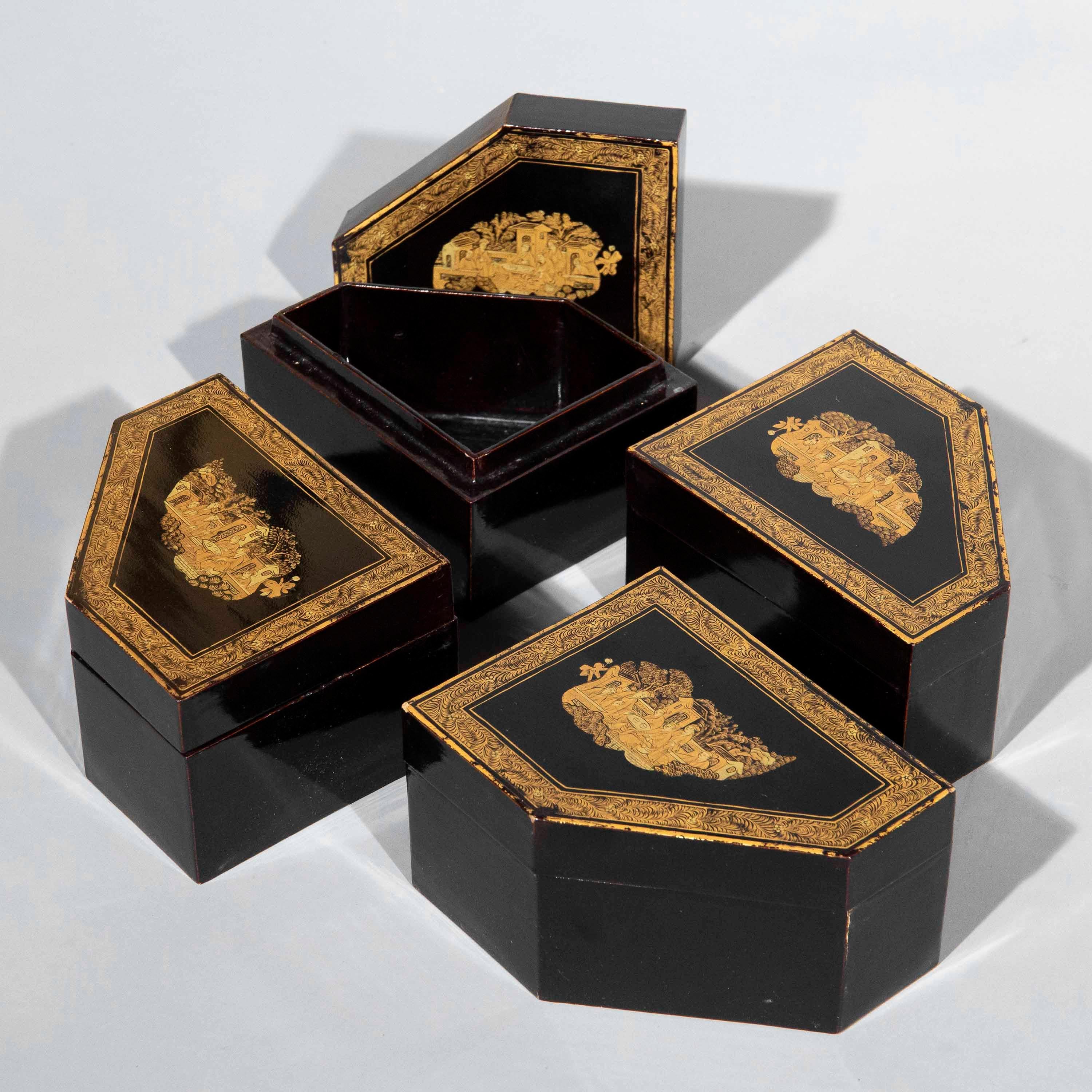 Early 19th Century Chinoiserie Black Lacquer Boxes For Sale 7