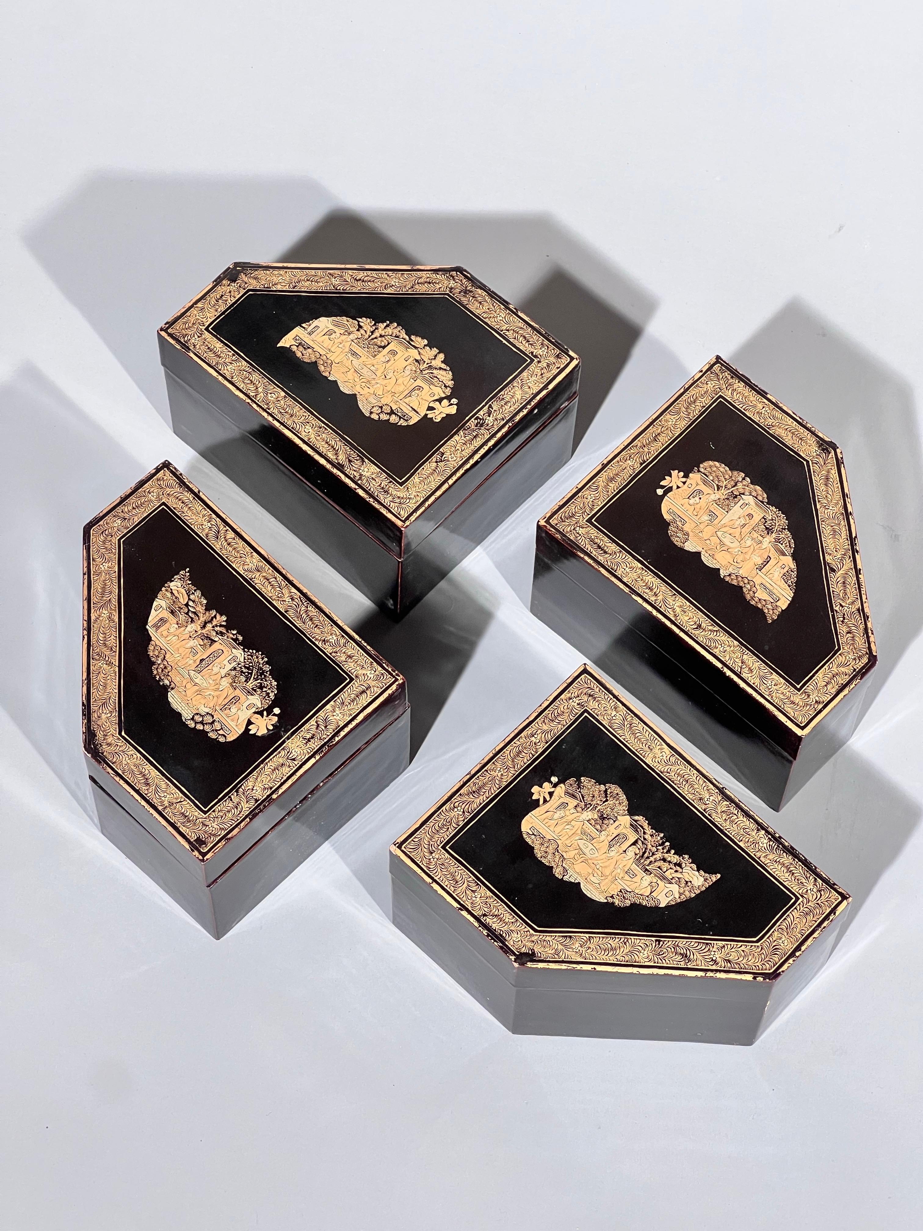 Early 19th Century Chinoiserie Black Lacquer Boxes For Sale 4