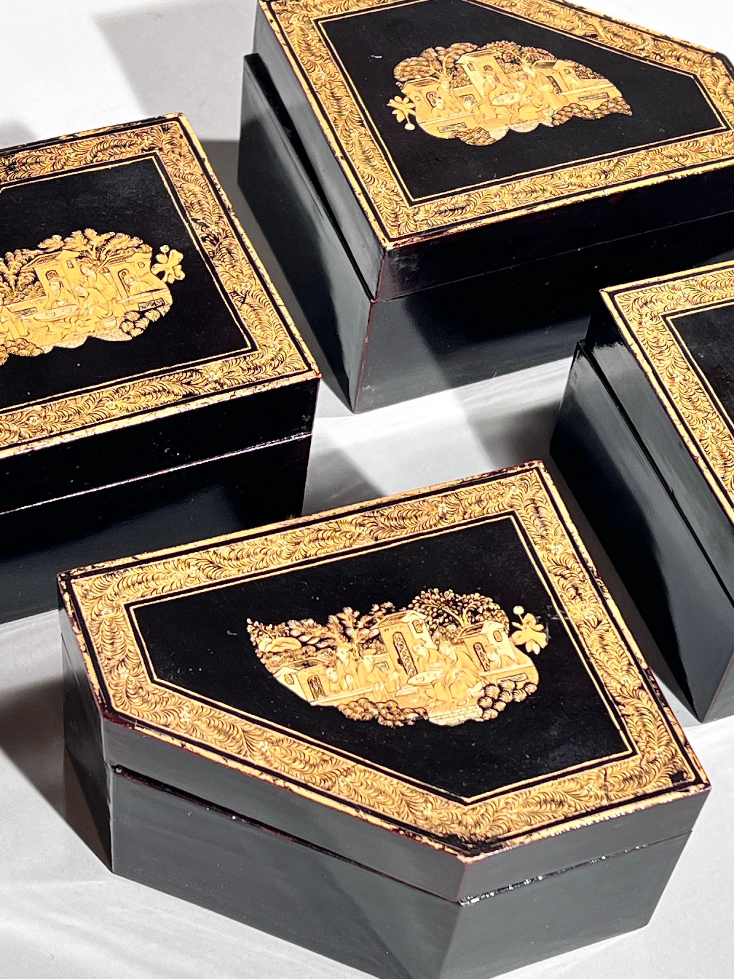 Early 19th Century Chinoiserie Black Lacquer Boxes For Sale 5