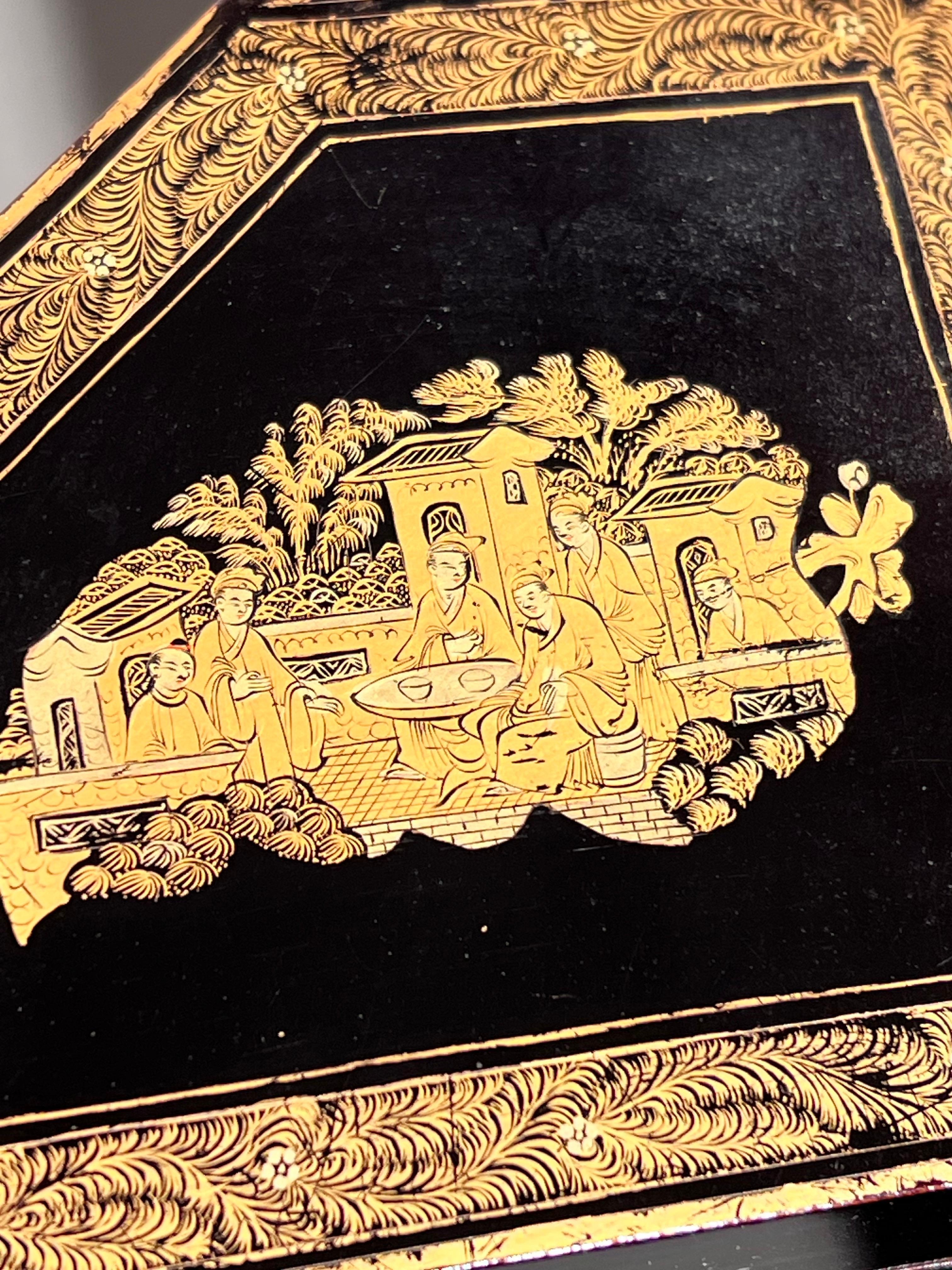 Asian Early 19th Century Chinoiserie Black Lacquer Boxes For Sale