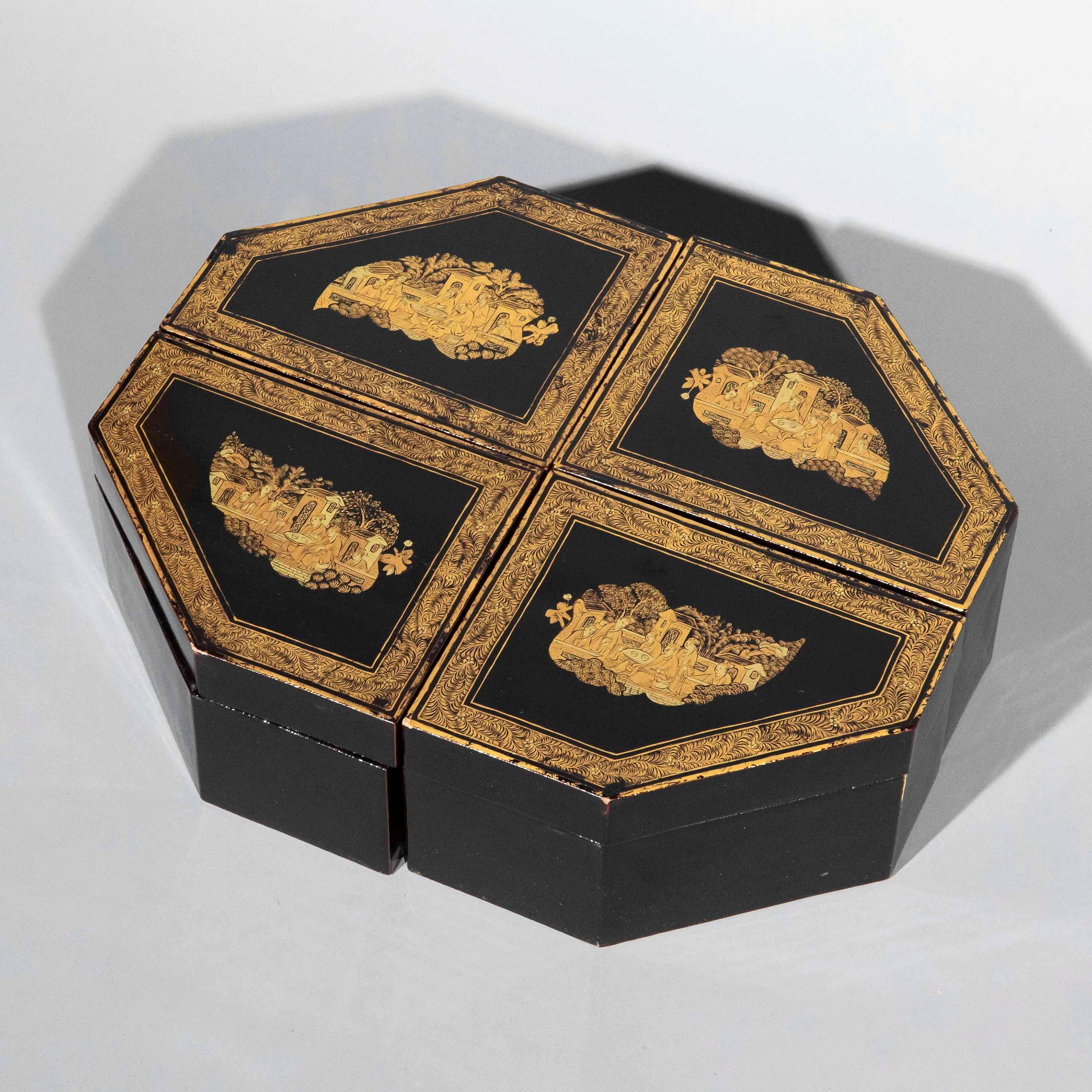 Early 19th Century Chinoiserie Black Lacquer Boxes For Sale 3