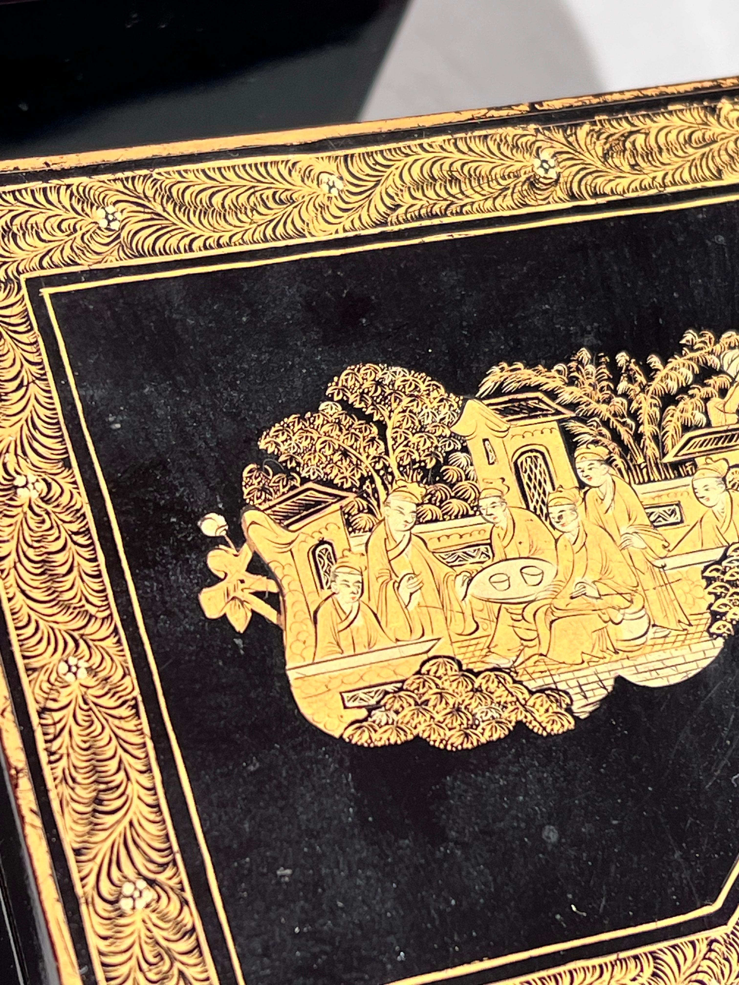 Early 19th Century Chinoiserie Black Lacquer Boxes For Sale 8