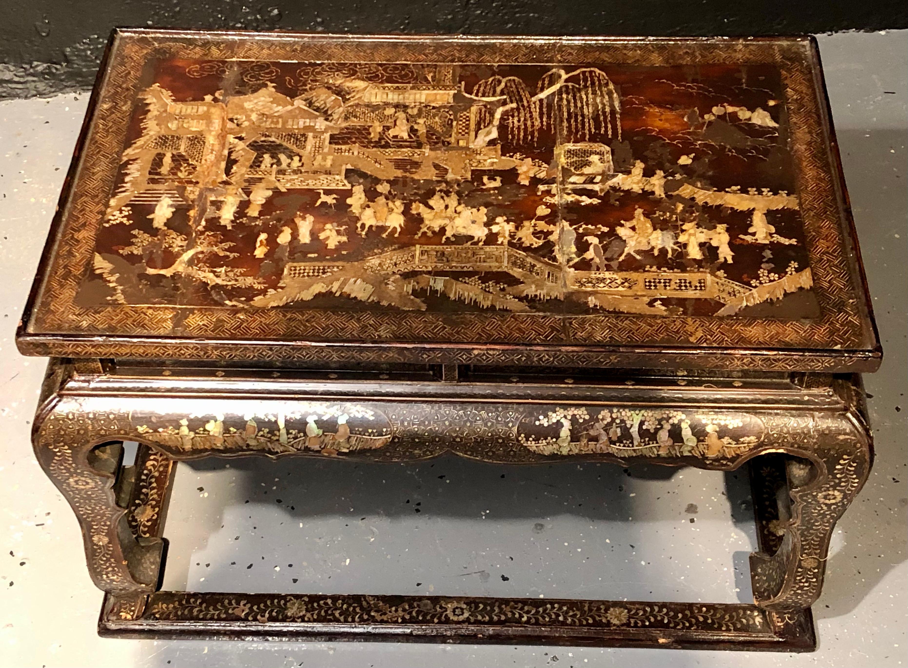 Wood Early 19th Century Chinoiserie Decorated Side, Coffee Table or Stool