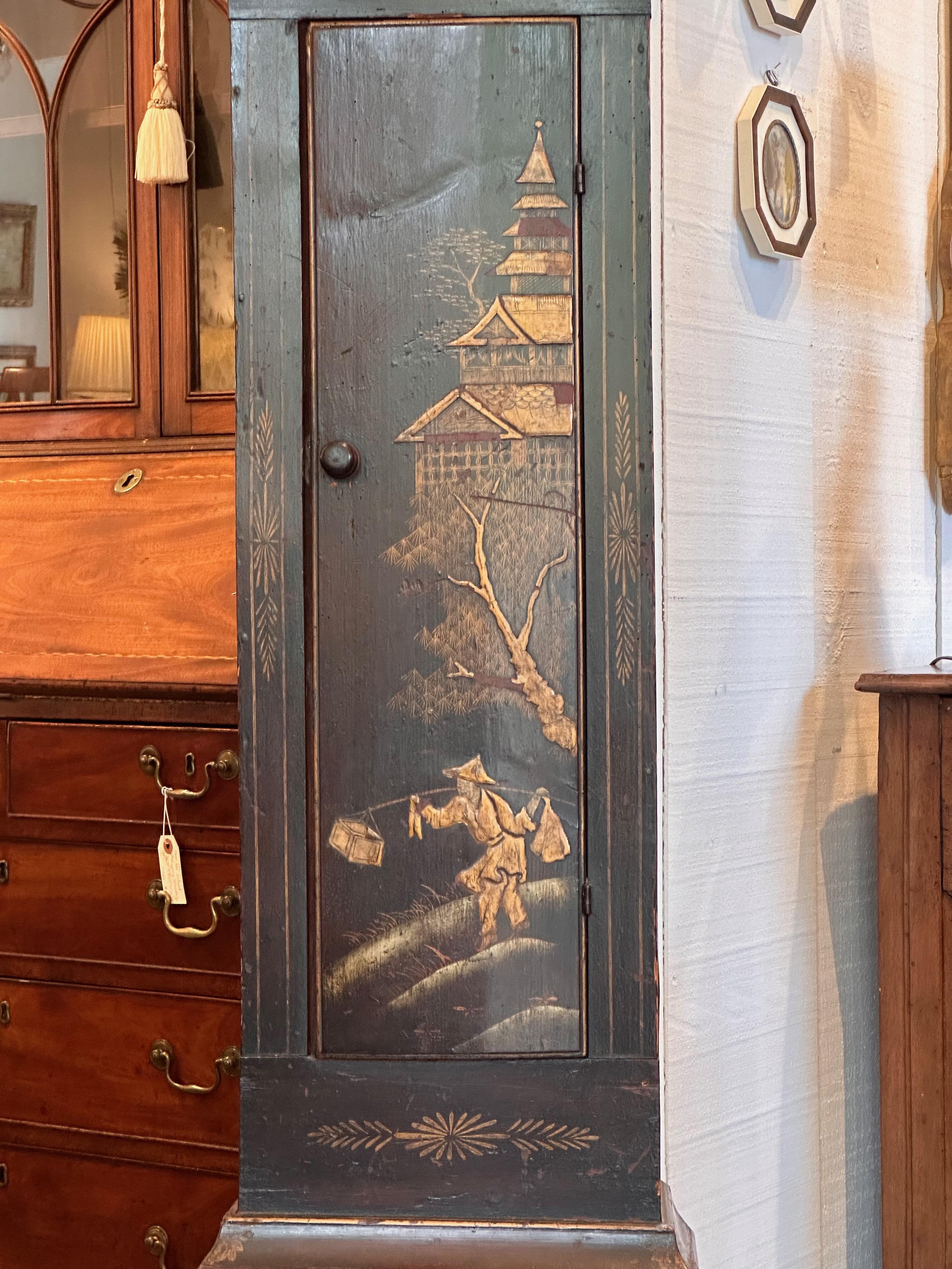 British Early 19th Century Chinoiserie Tall Clock For Sale