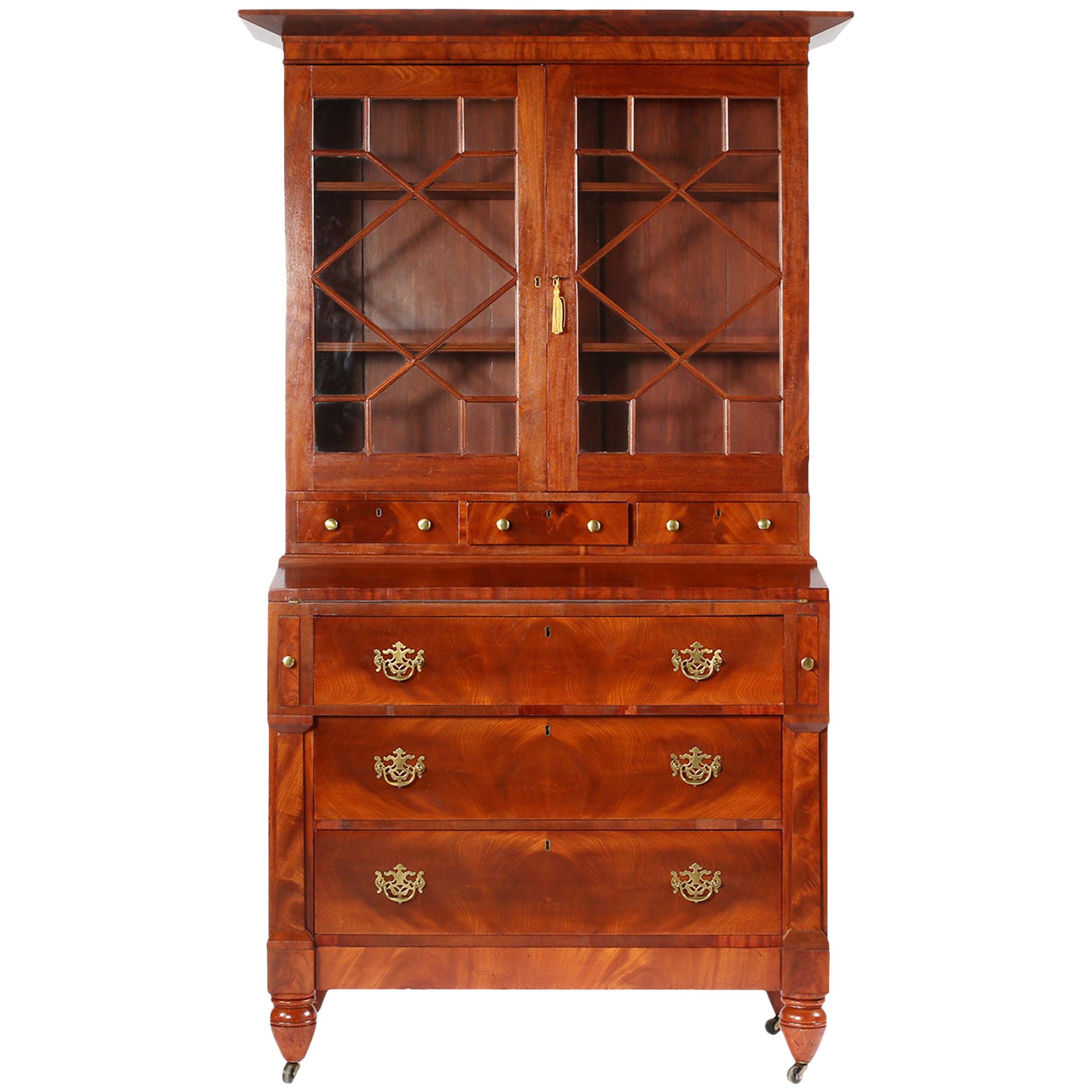 Early 19th Century Classical English Regency Bookcase Secretary Desk