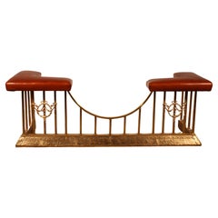 Antique Early 19th Century Club Fender In Brass And Leather