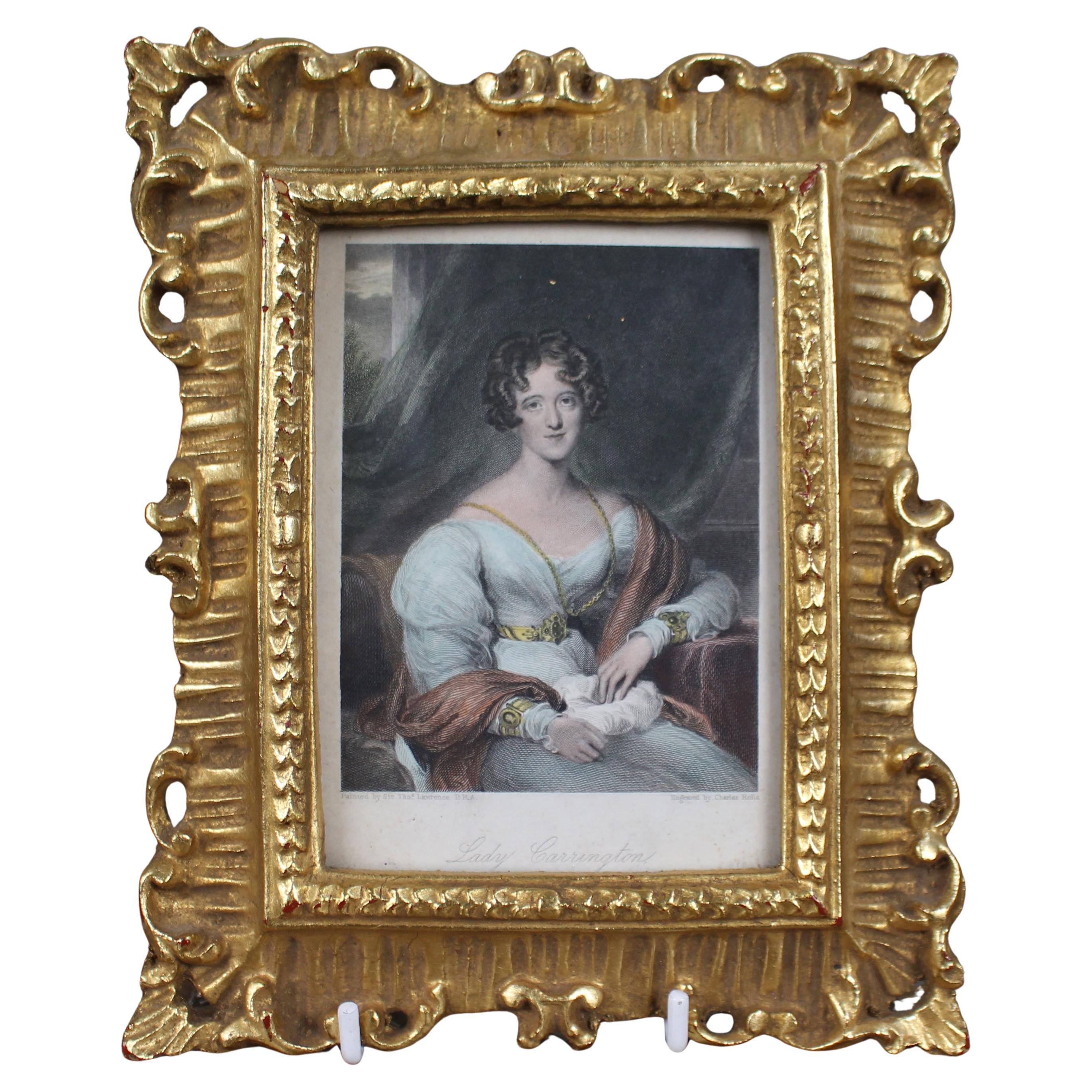 Koloriertes Schabkunstwerk des frühen 19. Jahrhunderts in vergoldetem Rahmen im Angebot