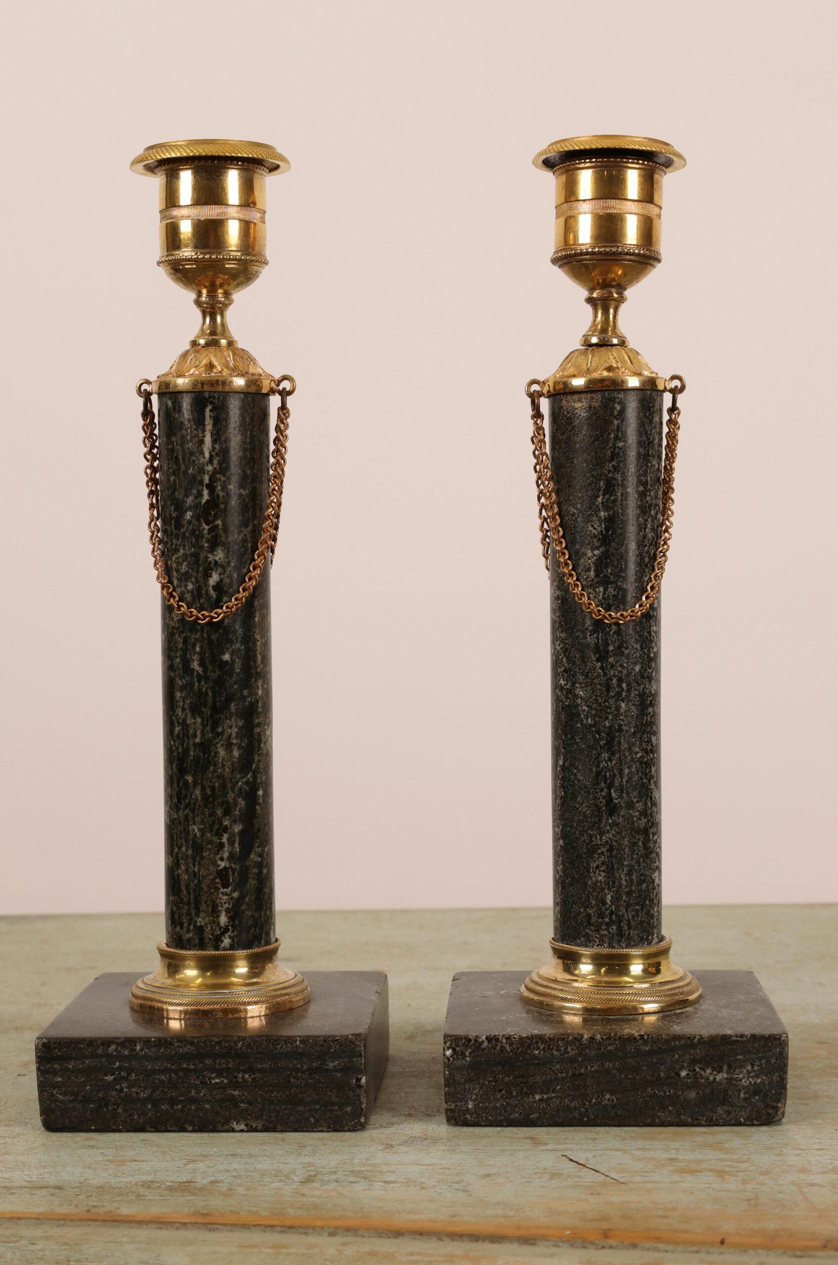 Fired Early 19th Century Column Candlesticks For Sale