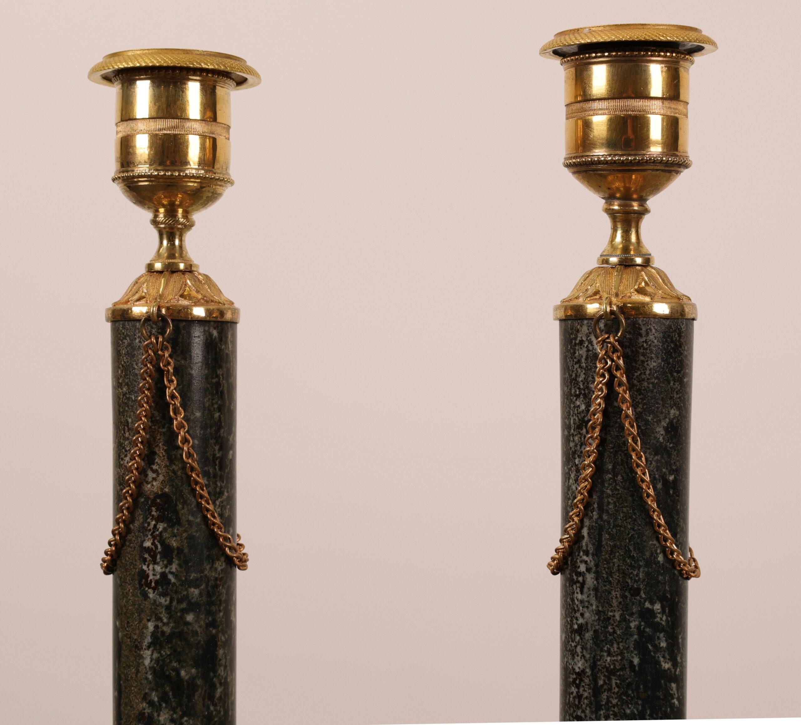 Bronze Early 19th Century Column Candlesticks For Sale