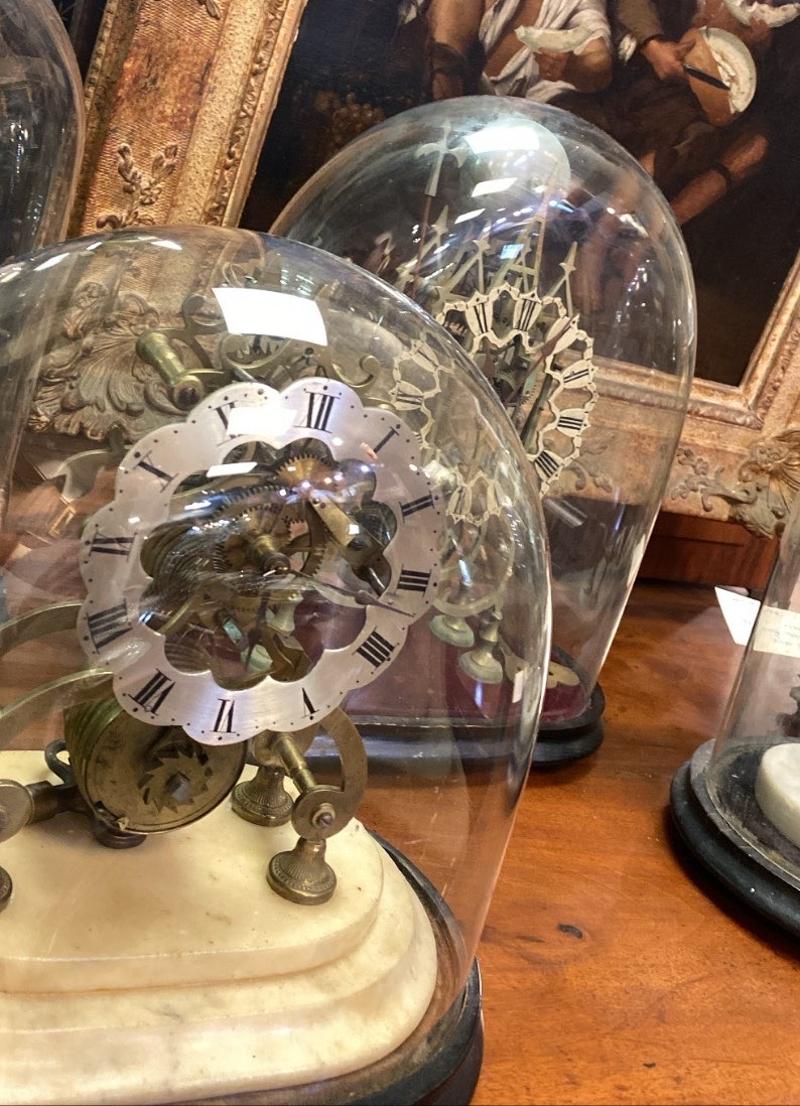 Early 19th Century, Continental Brass Skeleton Clock on Marble Base with Dome In Good Condition For Sale In Middleburg, VA