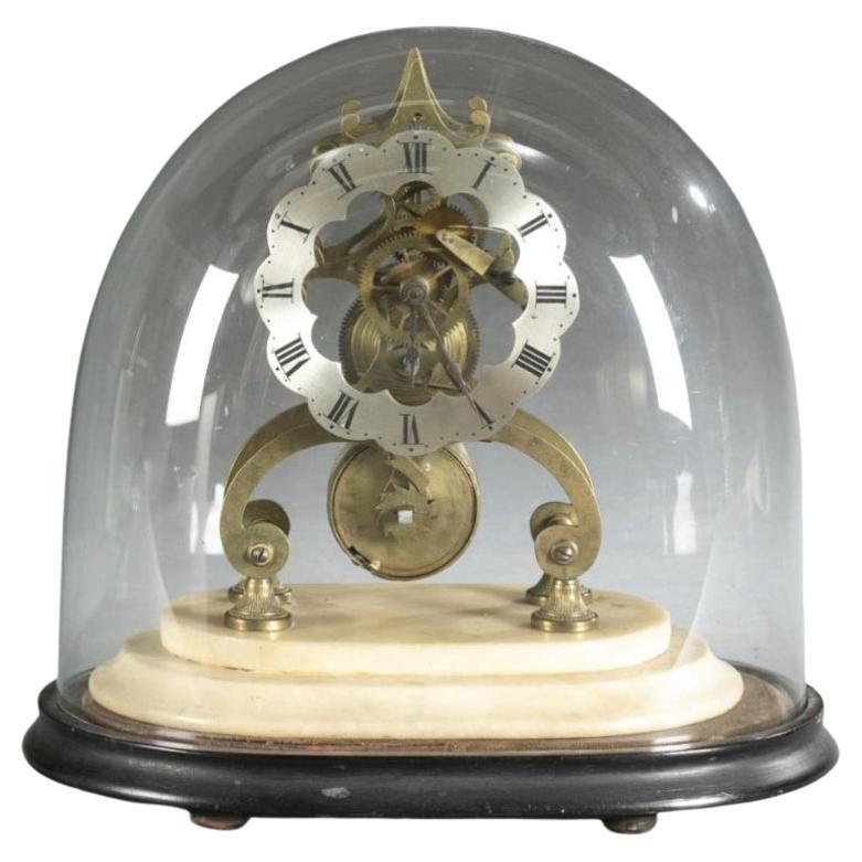 Early 19th Century, Continental Brass Skeleton Clock on Marble Base with Dome For Sale