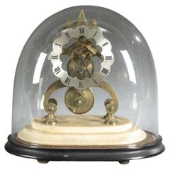 Antique Early 19th Century, Continental Brass Skeleton Clock on Marble Base with Dome