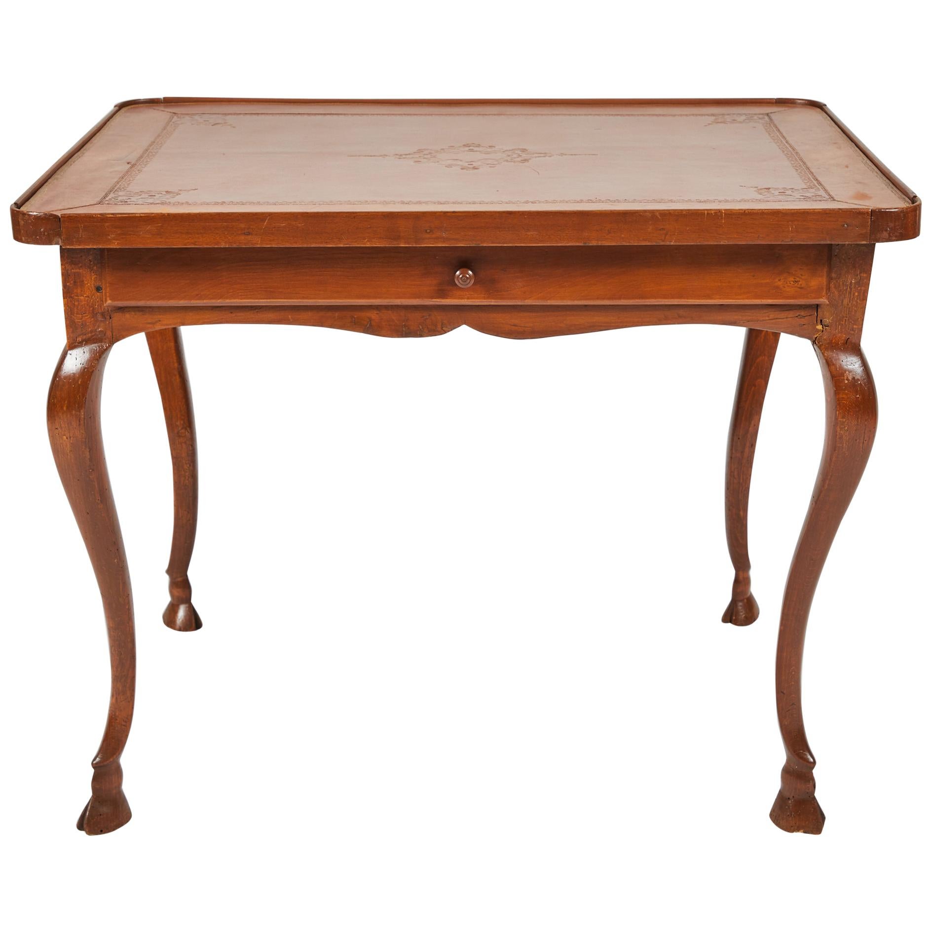 Early 19th Century Continental Rococo Style Walnut Leather Top Writing Table For Sale