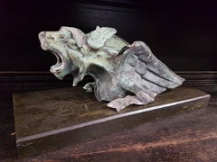 Early 19th Century Copper Gargoyle Rain Spout on Stand