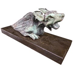 Early 19th Century Copper Gargoyle Rain Spout on Stand